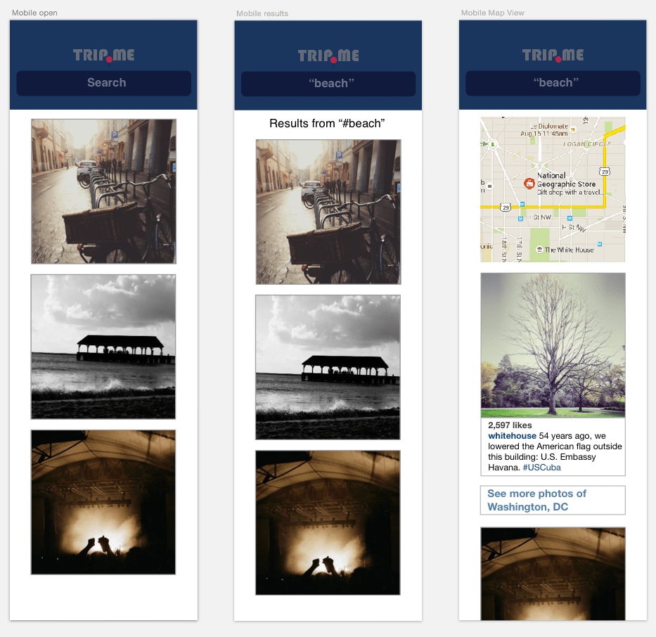 Trip.me mobile views.